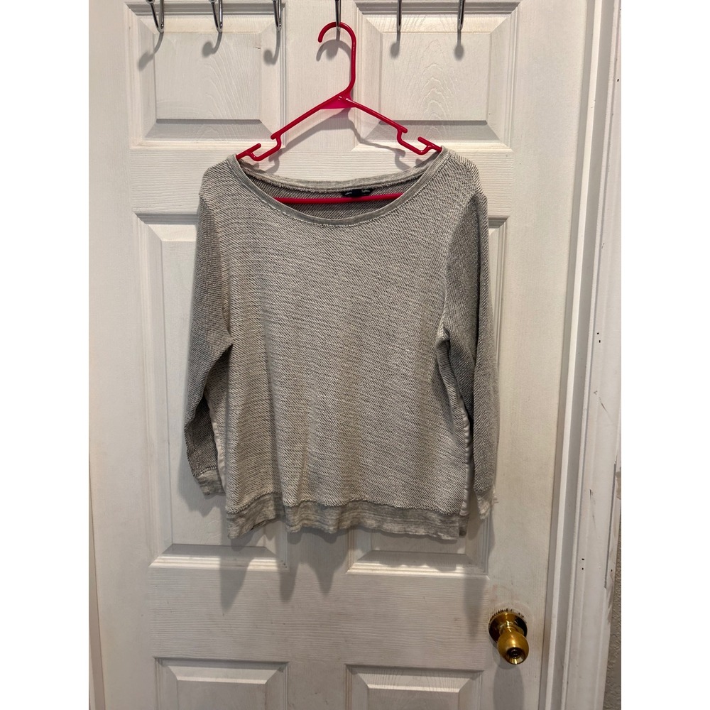 American Eagle Gray Textured Knit Mixed Media Crossover Back Sweater Large